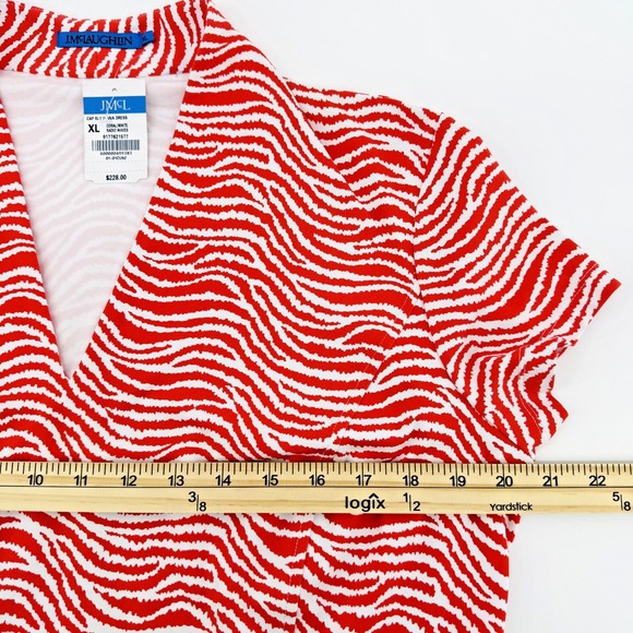 J.McLaughlin Ivana Dress XL Coral White Radio Waves Stripe V-Neck Cap Sleeve NWT - Picture 5 of 8